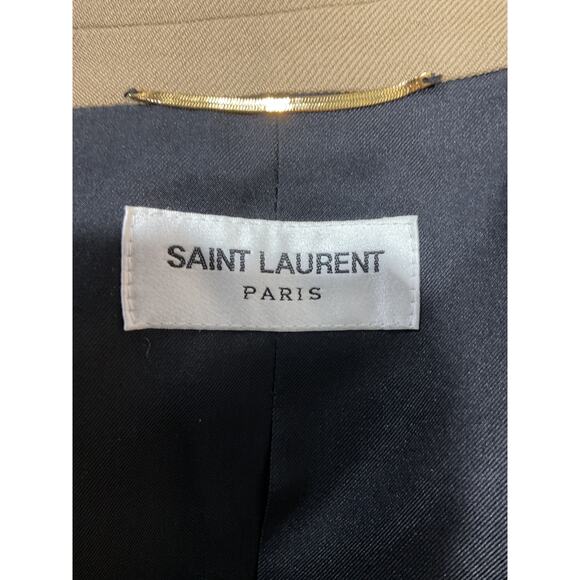 Saint Laurent Double-Breasted Beige Wool-Twill Blazer Size 34 - Picture 4 of 6